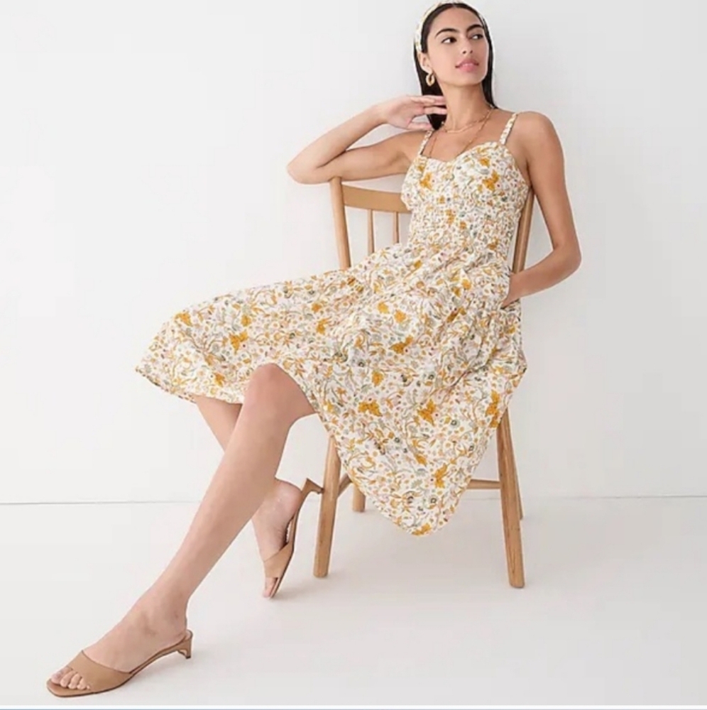 J Crew Smocked-waist dress in sunny blooms
